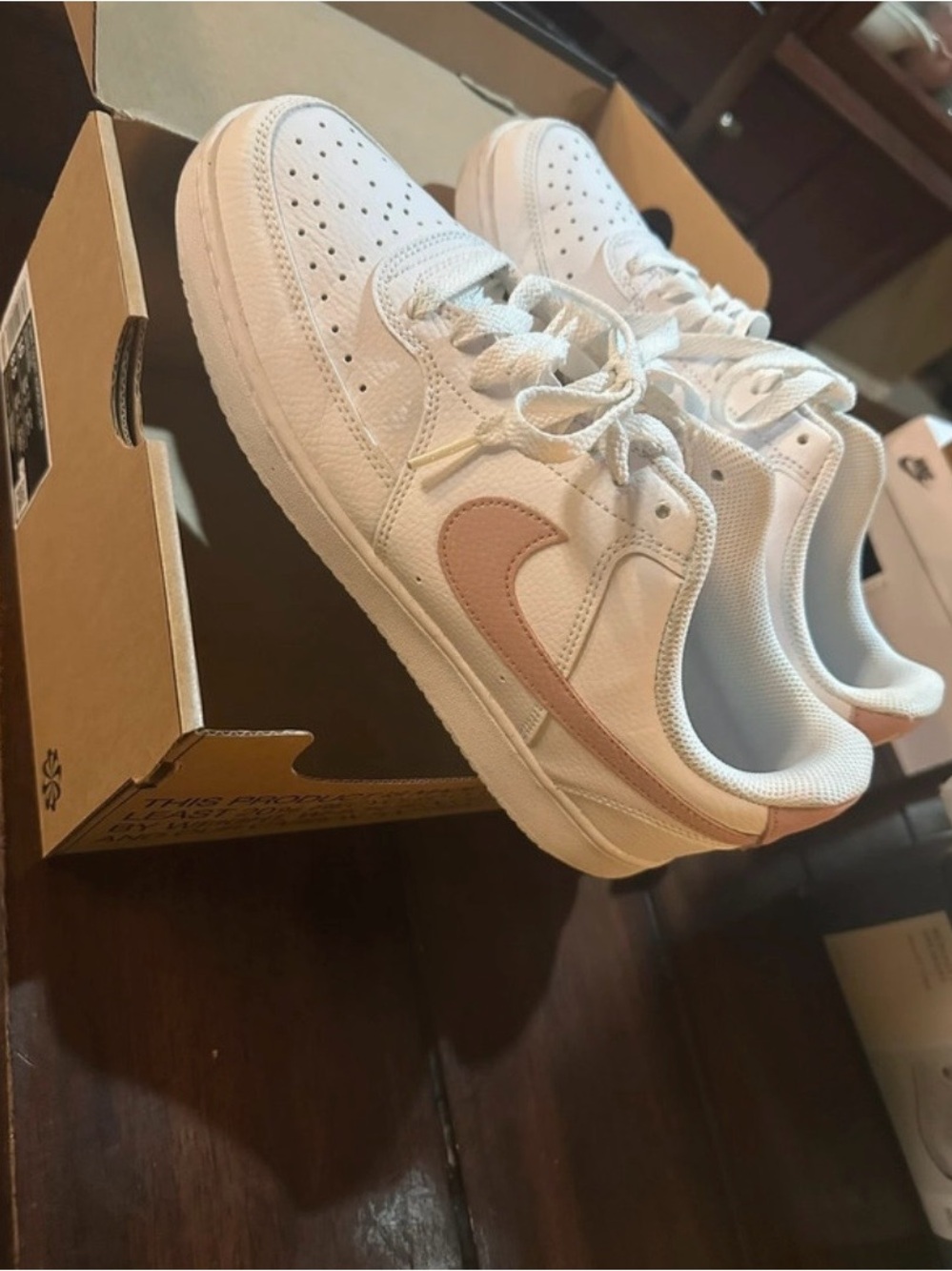 Nike Women’s White Sneakers with Blush Swoosh